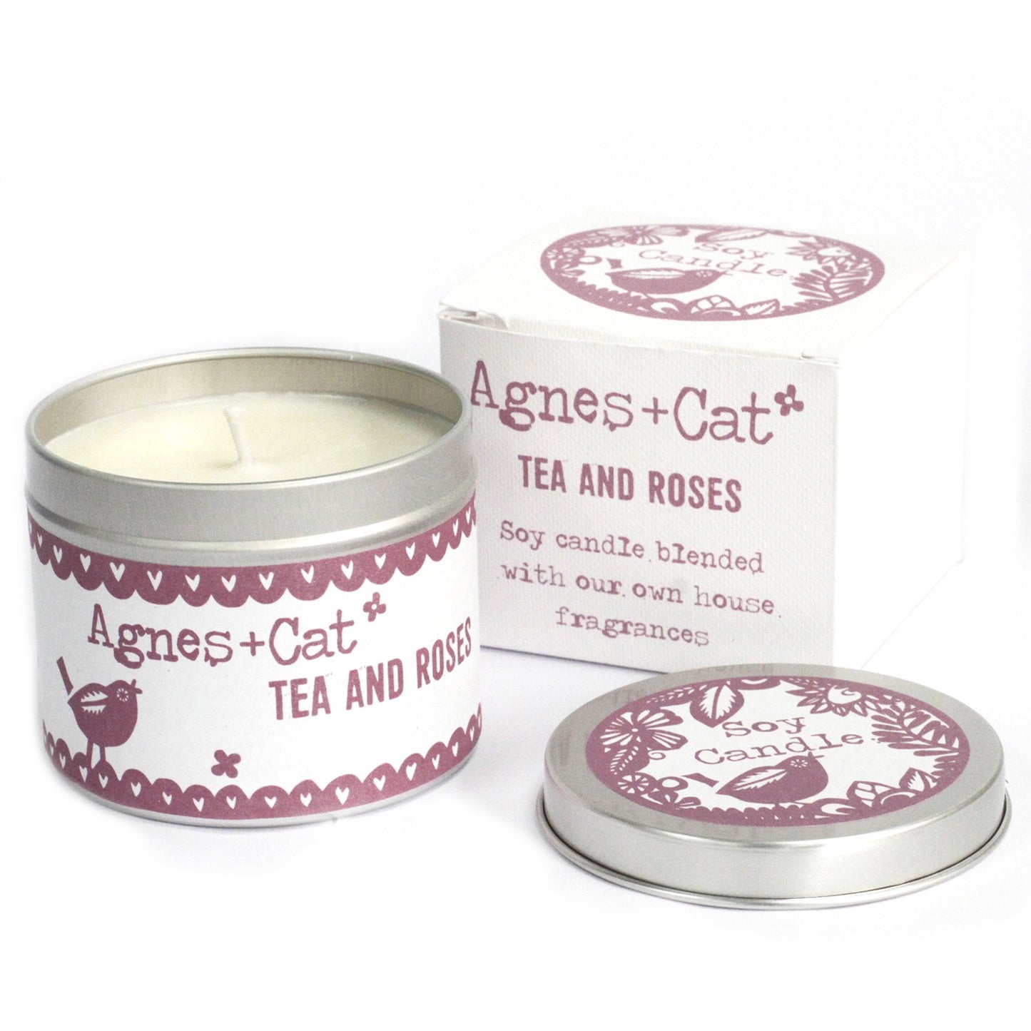 Tea & Roses Soy Wax Candle - English Rose & Tea, 35-Hour Burn (200ml)