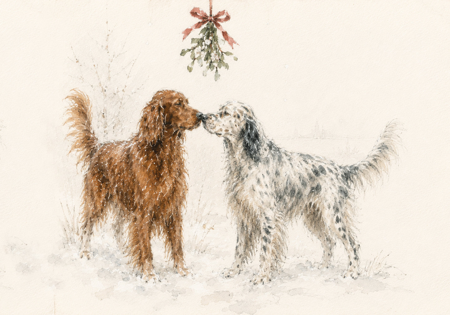 Setters Under the Mistletoe Christmas Card - Dog Rescue Charity Card (A5)