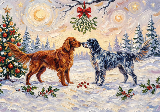 Setters Christmas Card - Impressionist Mistletoe Dog Rescue Charity Card (A5)