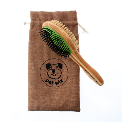 Double-Sided Bamboo Dog Grooming Brush - Pin & Bristle, All Coats