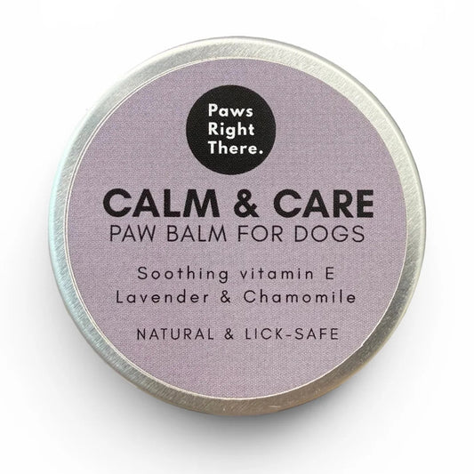 Calm and Care natural dog paw balm tin for dry paws and anxiety relief