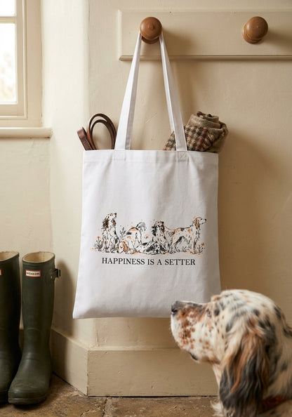 Happiness Is A Setter Tote Bag - Rescue Dog Charity Tote - White