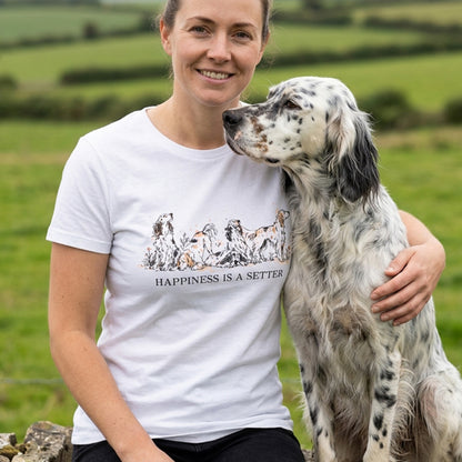Happiness Is A Setter Unisex T-Shirt - Rescue Dog Charity T-Shirt - White