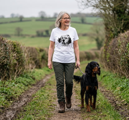 Setter Portrait Unisex T-Shirt - Hand-Drawn Rescue Dog T-Shirt - White