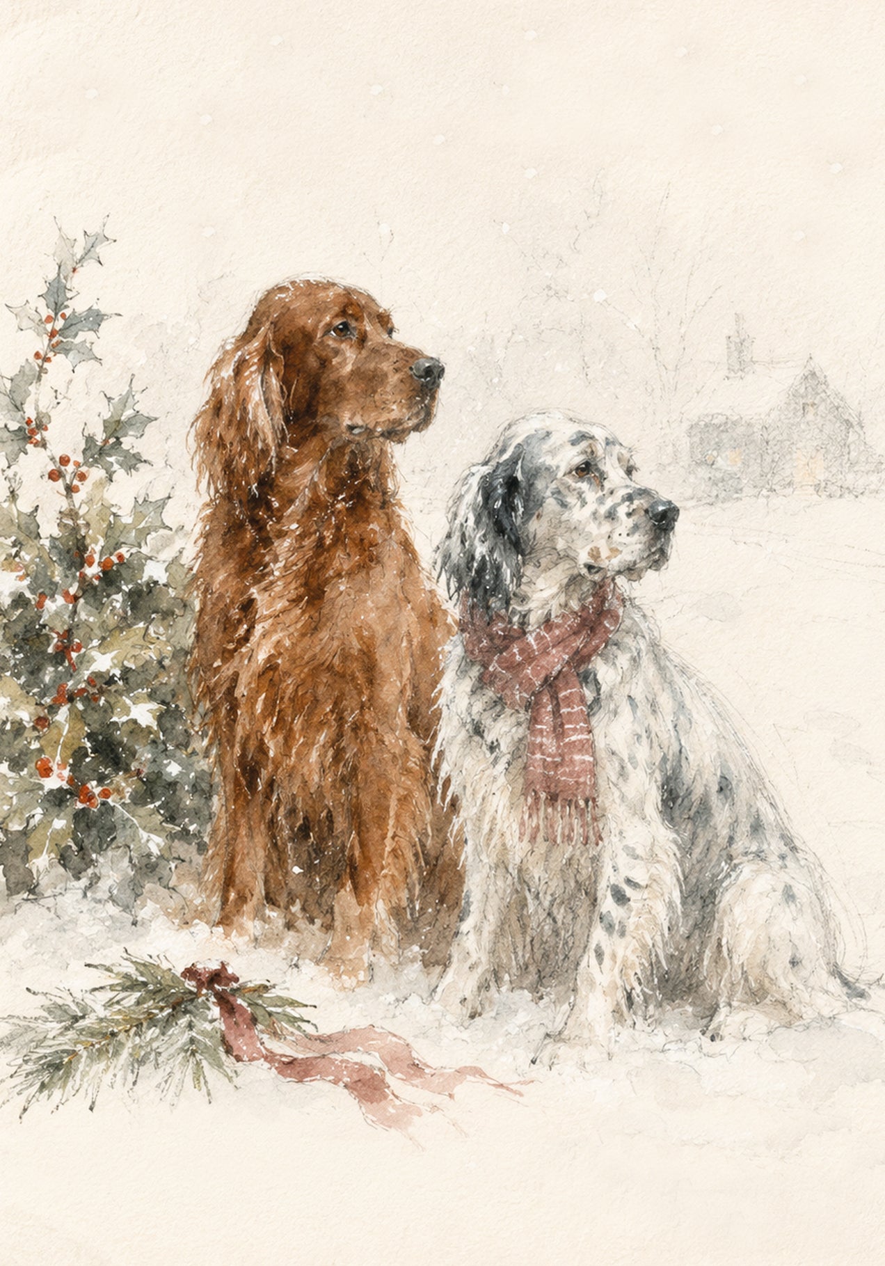 Irish & English Setter Christmas Card - Dog Rescue Charity Card (A5)