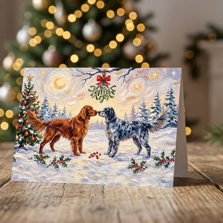 Setters Christmas Card - Impressionist Mistletoe Dog Rescue Charity Card (A5)