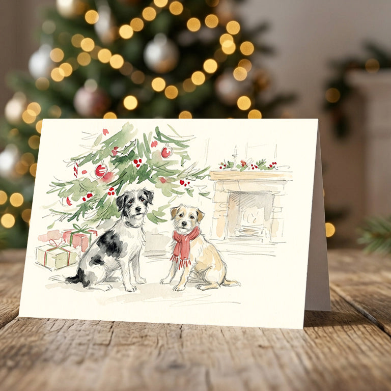 Little Dogs Christmas Card - Watercolour Fireside Dog Rescue Card (A5)