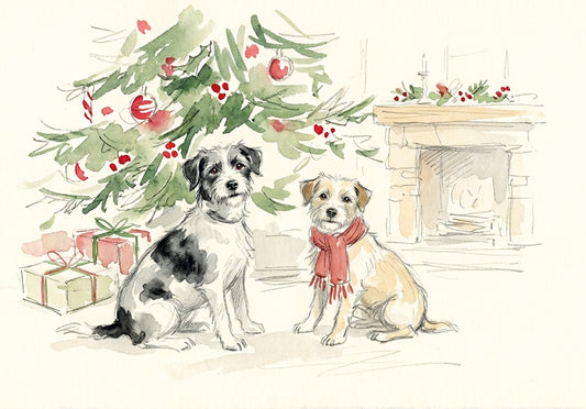 Little Dogs Christmas Card - Watercolour Fireside Dog Rescue Card (A5)